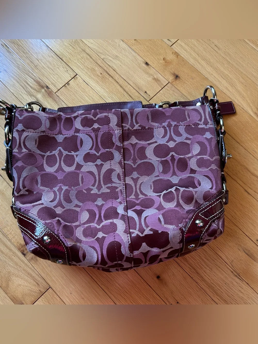 Coach Plum Logo Jacquard Shoulder Bag